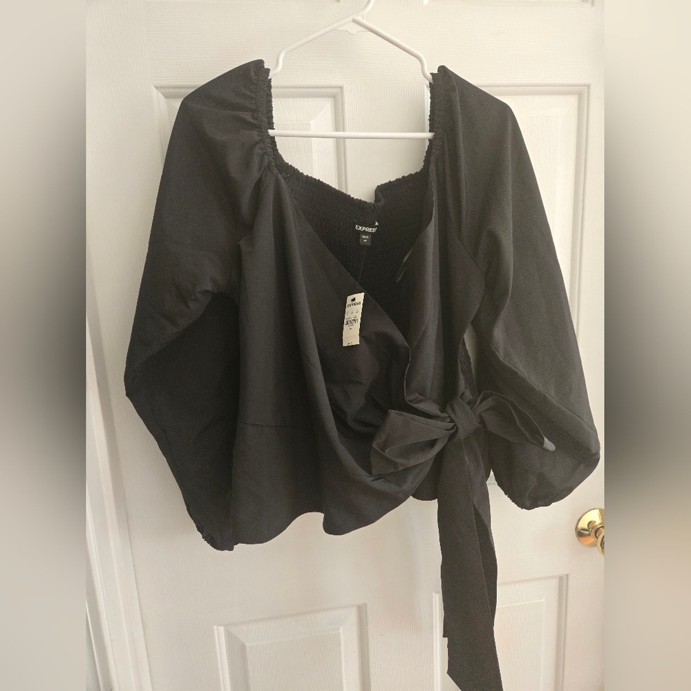 Express Black Wrap Balloon Blouse